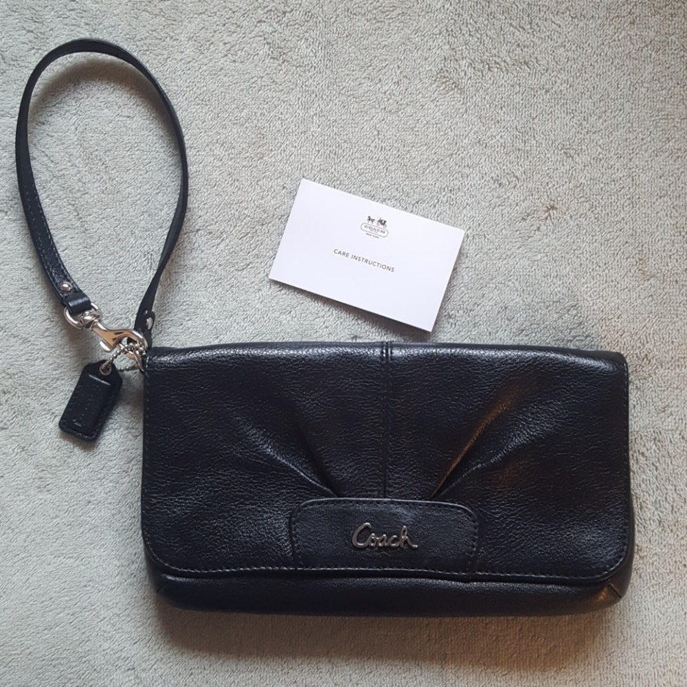 Coach black leather wristlet